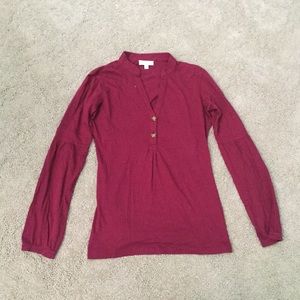 Currants Long Sleeve Berry/Mauve Half Button Top Size Small Fall Winter Layer